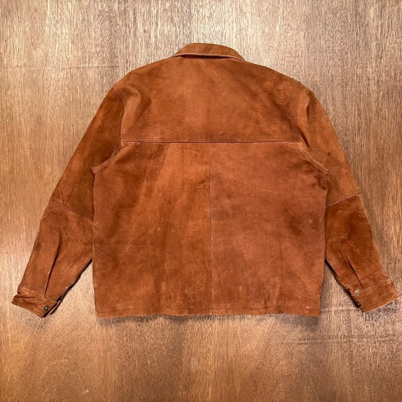 Vintage Western Brown Suede Leather Jacket Oklahoma State Seal Buttons XL - Picture 10 of 11